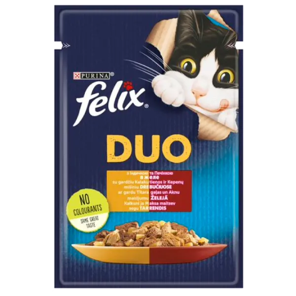 Корм для кошек влажный Purina Felix Duo 72691 85 г/ Индейка, печень photo 1