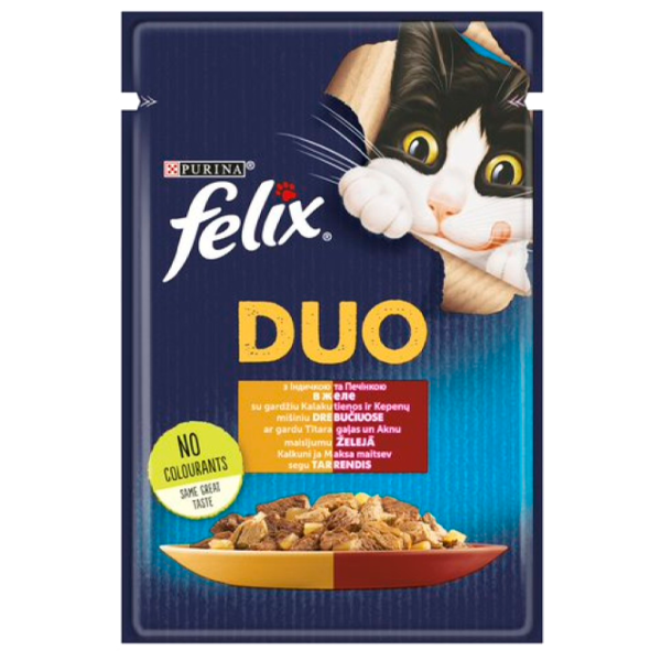 Корм для кошек влажный Purina Felix Duo 72691 85 г/ Индейка, печень photo 1