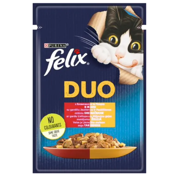 Корм для кошек влажный Purina Felix Duo 72692 85 г/ Говядина, курица photo 1