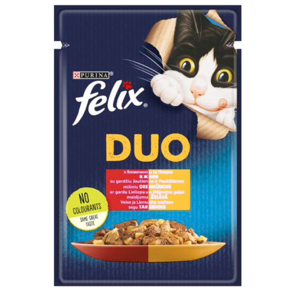 Корм для кошек влажный Purina Felix Duo 72692 85 г/ Говядина, курица photo 1