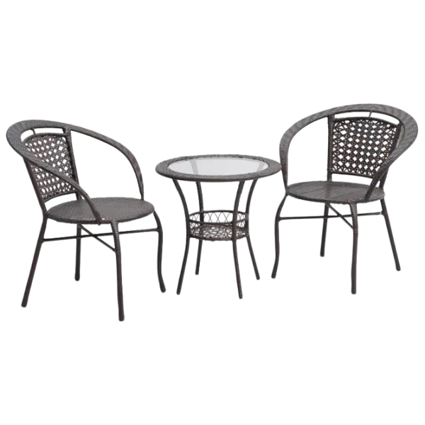 Set mobilă terasă Mobhaus Lasan 2 Ratan artificial/ Sticlă/ Rattan artificial/ Brown photo 1