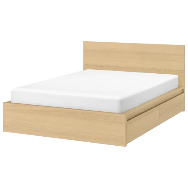 Кровать Ikea Malm 2 140 x 200 см / Шпон / Белый дуб photo 1