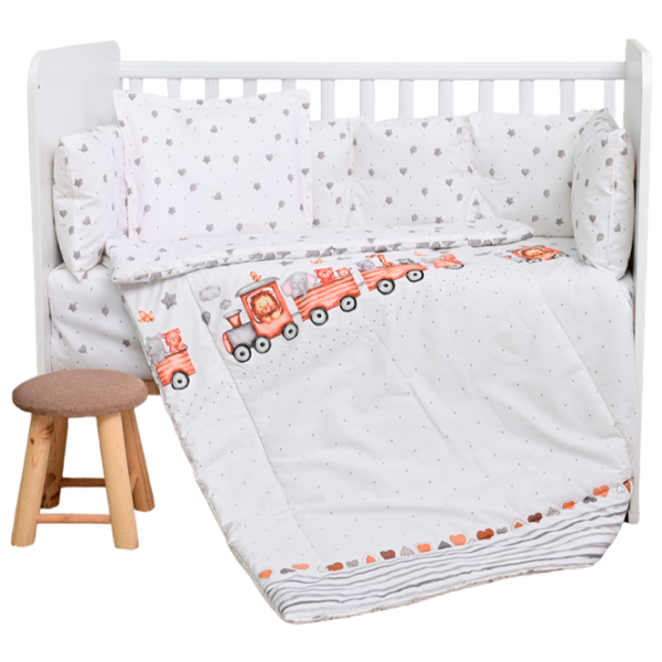 Детское постельное бельё Lorelli Lily Set Ranforce (20800145301) Хлопок/ Серый Паровозик photo 1