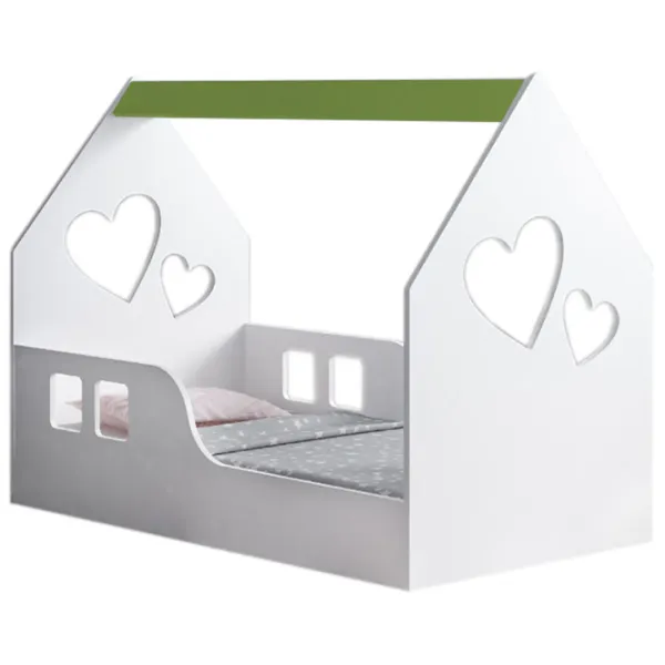 Pat pentru copii Happy Babies House Heart 70 x 140 cm / PAL / White photo 1