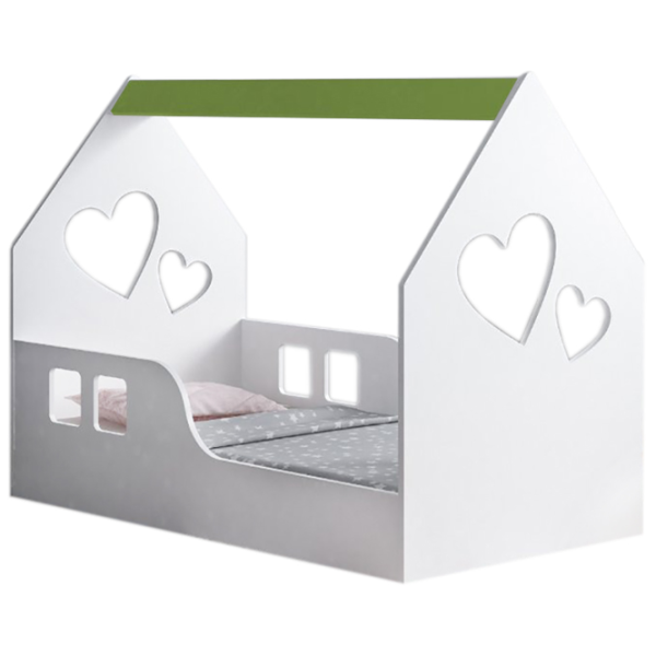 Pat pentru copii Happy Babies House Heart 70 x 140 cm / PAL / White photo 1