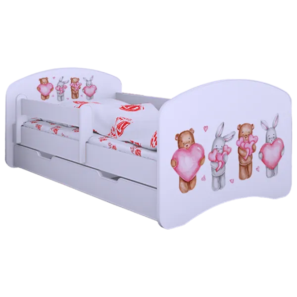 Pat pentru copii Happy Babies Happy Animals with Hearts 70 x 140 cm/ Placa/ White photo 1