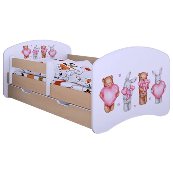 Pat pentru copii Happy Babies Happy Animals with Hearts 70 x 140 cm / Placa / Light Pear photo 1