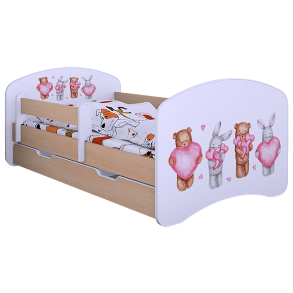 Pat pentru copii Happy Babies Happy Animals with Hearts 70 x 140 cm / Placa / Light Pear photo 1