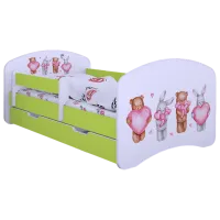 Pat pentru copii Happy Babies Happy Animals with Hearts 70 x 140 cm / Placa / Green