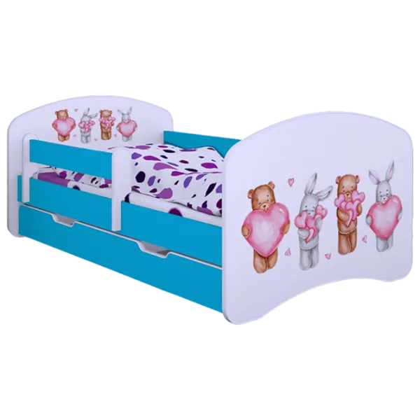 Pat pentru copii Happy Babies Happy Animals with Hearts 80 x 160 cm / Placa / Blue photo 1