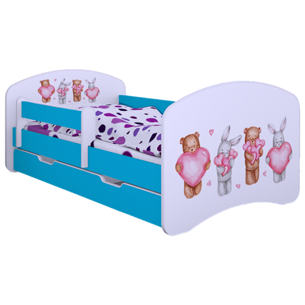 Pat pentru copii Happy Babies Happy Animals with Hearts 80 x 160 cm / Placa / Blue photo 1