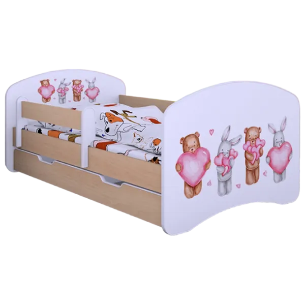 Pat pentru copii Happy Babies Happy Animals with Hearts 80 x 160 cm / Placa / Light Pear photo 1
