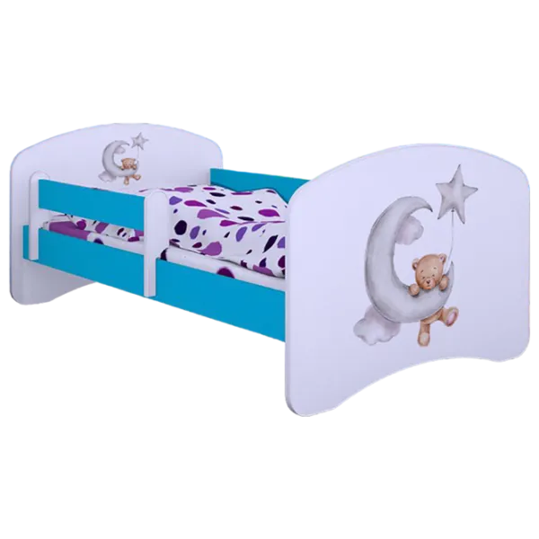 Pat pentru copii Happy Babies Happy Bear and Moon 80 x 160 cm/ Placa/ White photo 1