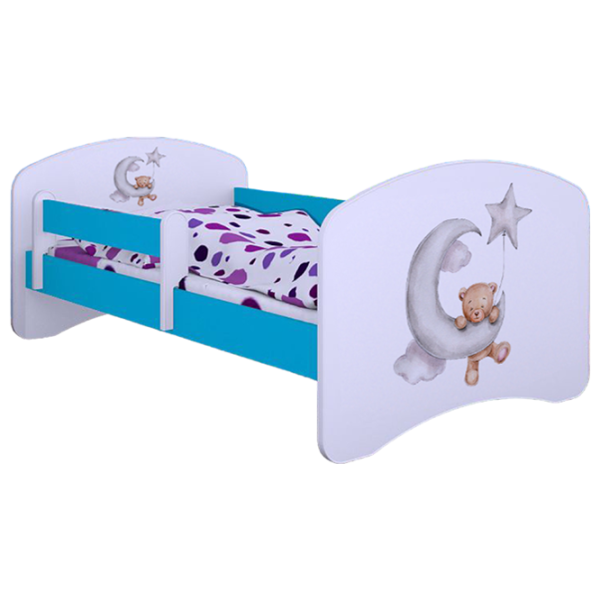 Pat pentru copii Happy Babies Happy Bear and Moon 80 x 160 cm/ Placa/ White photo 1
