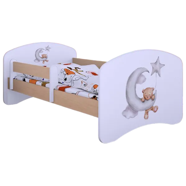 Pat pentru copii Happy Babies Happy Bear and Moon 80 x 160 cm/ Placa/ White photo 1