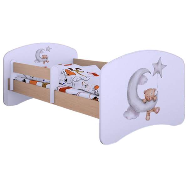 Pat pentru copii Happy Babies Happy Bear and Moon 80 x 160 cm/ Placa/ White photo 1