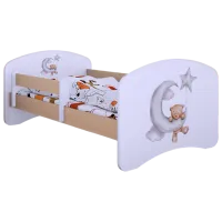 Pat pentru copii Happy Babies Happy Bear and Moon 80 x 160 cm/ Placa/ White