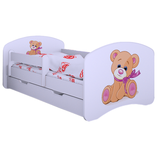 Pat pentru copii Happy Babies Happy Bear with Bow 80 x 160 cm/ Placa/ White photo 1