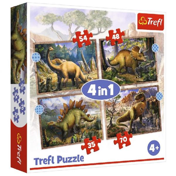 Puzzle 2D Trefl 4in1 Interesting Dinosaurs 4+/ Numărul de piese: 207 photo 1