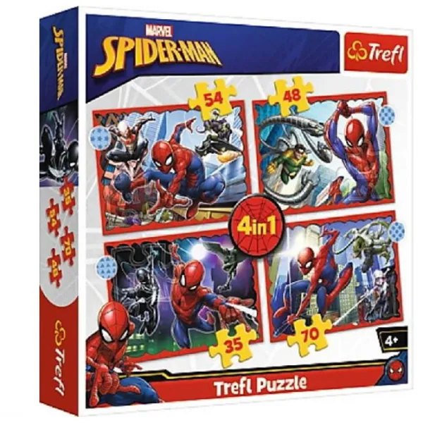 Puzzle 2D Trefl 4in1 The Heroic Spiderman 4+/ Numărul de piese: 207 photo 1