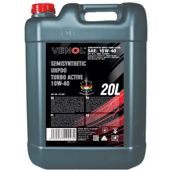 Ulei de motor Venol Semisynthetic Turbo Active UHPDO 10W-40 10W-40 20 l semisintetic photo 1