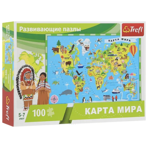 Пазл 2D Trefl World Map 5+/ Количество деталей: 100 photo 1