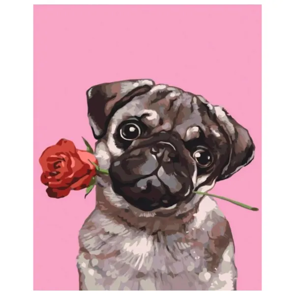 Картина по номерам Strateg Собака с розой SS-6403 40 x 30 cm/ Вертикальная photo 1