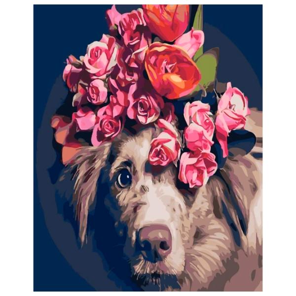 Картина по номерам Strateg Собака с цветами SY6344 50 x 40 км/ Вертикальная photo 1