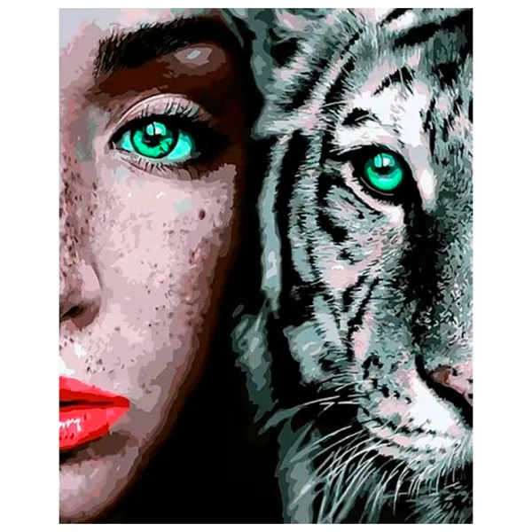 Картина по номерам Strateg Девушка с белым тигром VA-2643 50 x 40 км/ Вертикальная photo 1