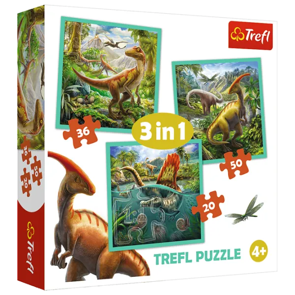 Пазл 2D Trefl 3 in 1 World of Dinosaur 3+/ Количество деталей: 106 photo 1