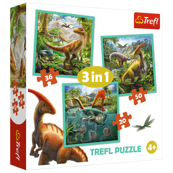 Пазл 2D Trefl 3 in 1 World of Dinosaur 3+/ Количество деталей: 106 photo 1