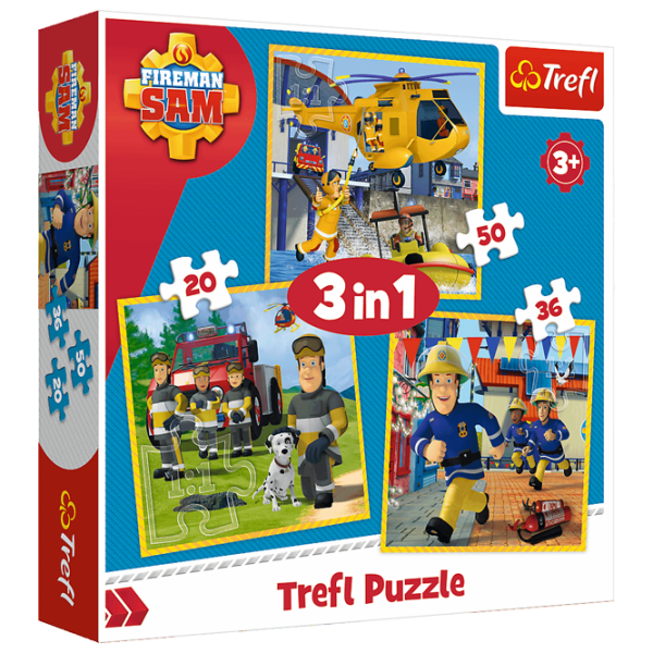 Пазл 2D Trefl 3 in 1 Fireman Sam in action 3+/ Количество деталей: 106 photo 1 Пазл 2D Trefl 3 in 1 Fireman Sam in action 3+/ Количество деталей: 106 photo 1