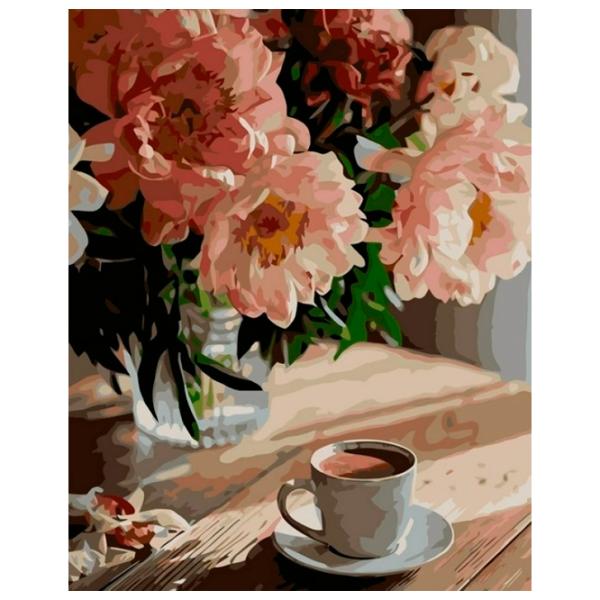 Картина по номерам Strateg Кофе с белыми цветами VA-3594 50 x 40 км/ Вертикальная photo 1
