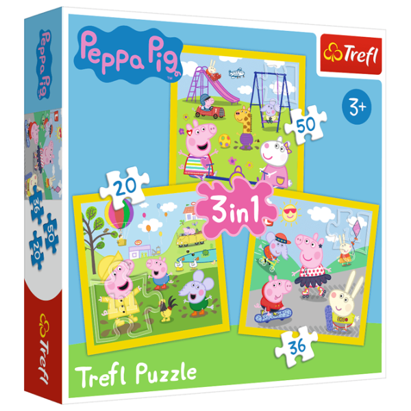 Пазл 2D Trefl 3 in 1 Peppa's happy day 3+/ Количество деталей: 106 photo 1 Пазл 2D Trefl 3 in 1 Peppa's happy day 3+/ Количество деталей: 106 photo 1