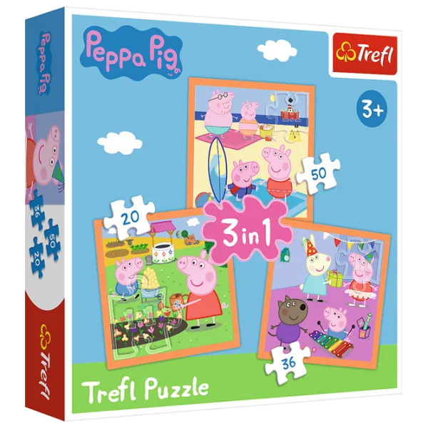 Пазл 2D Trefl 3 in 1 Peppa Pig 3+/ Количество деталей: 106 photo 1