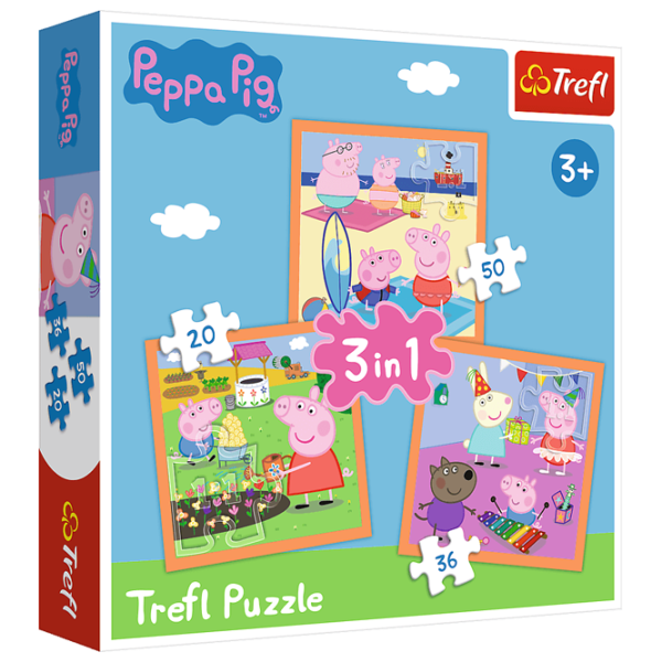 Пазл 2D Trefl 3 in 1 Peppa Pig 3+/ Количество деталей: 106 photo 1
