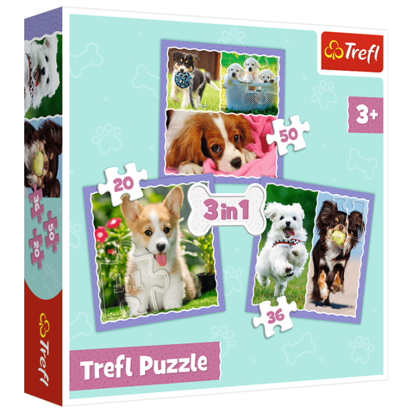 Пазл 2D Trefl 3 in 1 Lovely dogs 3+/ Количество деталей: 106 photo 1