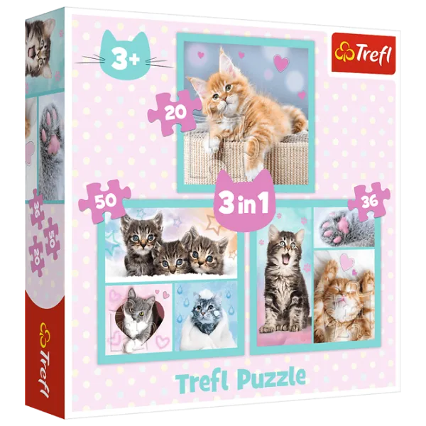 Puzzle 2D Trefl 3 in 1 Sweet animals 3+/ Numărul de piese: 106 photo 1