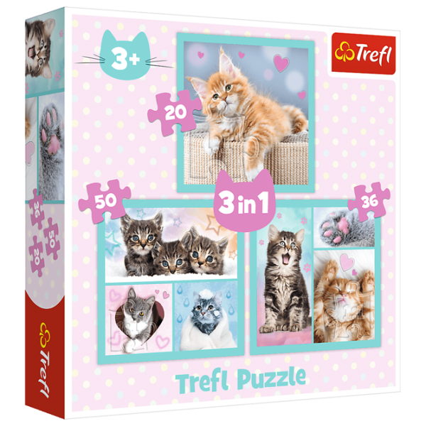 Puzzle 2D Trefl 3 in 1 Sweet animals 3+/ Numărul de piese: 106 photo 1