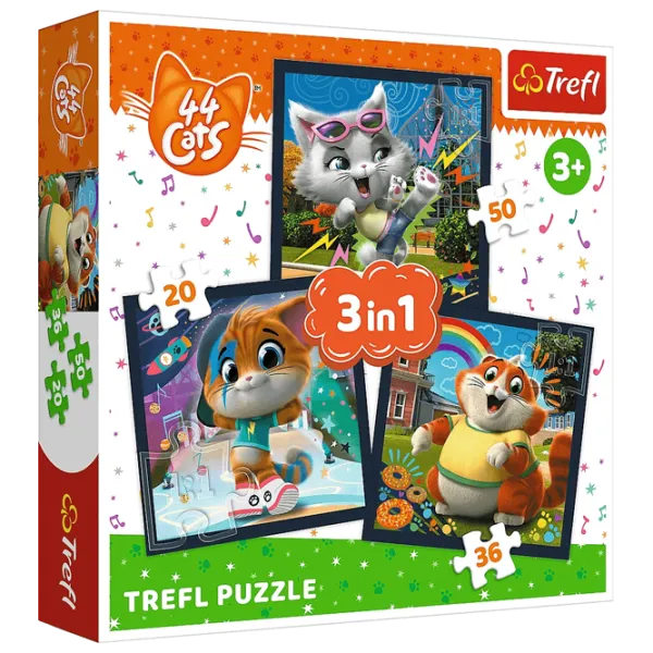 Пазл 2D Trefl 3 in 1 Meet lovely cats 3+/ Количество деталей: 106 photo 1