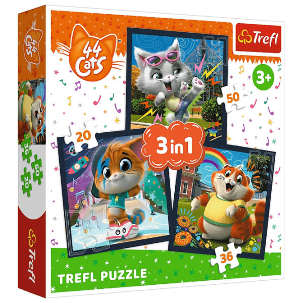 Пазл 2D Trefl 3 in 1 Meet lovely cats 3+/ Количество деталей: 106 photo 1