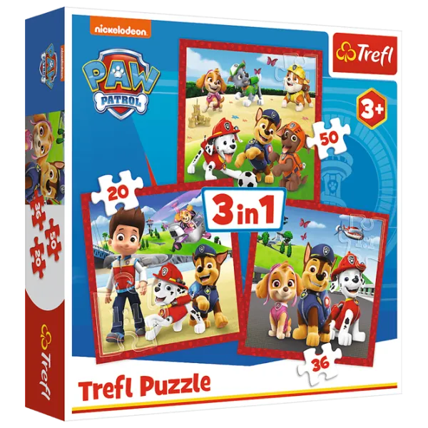 Пазл 2D Trefl 3 in 1 Paw Patrol Happy Dogs 3+/ Количество деталей: 106 photo 1