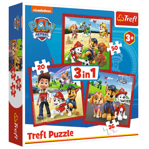 Пазл 2D Trefl 3 in 1 Paw Patrol Happy Dogs 3+/ Количество деталей: 106 photo 1
