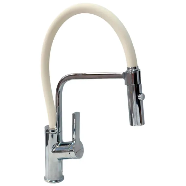 Baterie pentru bucătărie SanDonna ANDRA mono comandă/ pivotantă, extractibilă/ Inox/ Silicone/ Beige photo 1