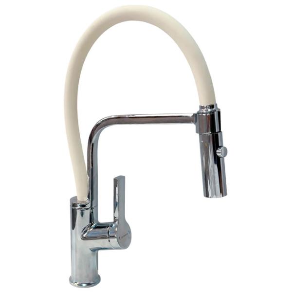 Baterie pentru bucătărie SanDonna ANDRA mono comandă/ pivotantă, extractibilă/ Inox/ Silicone/ Beige photo 1