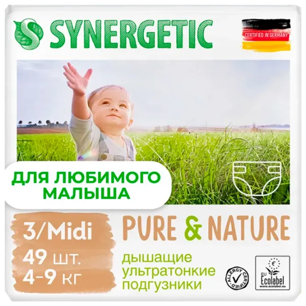 Scutece pentru copii SYNERGETIC Pure&Nature 3 4 - 9 kg/ 49 buc. photo 1