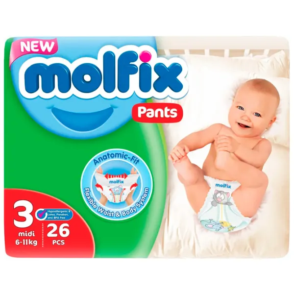 Scutece pentru copii MOLFIX Midi 3 6 6 - 11 kg/ 26 buc. photo 1