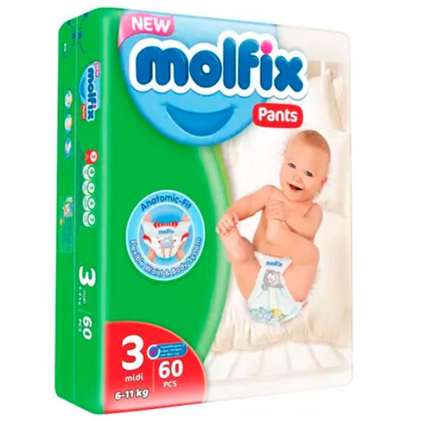 Scutece pentru copii MOLFIX 3D MIDI 3 6 - 11 kg/ 60 buc. photo 1
