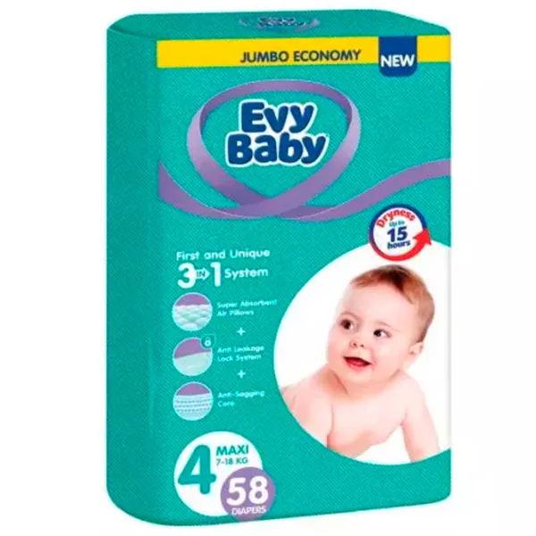 Подгузники для детей EVY BABY JUMBO MAXI 4 7 - 18 кг/ 58 шт. photo 1 Подгузники для детей EVY BABY JUMBO MAXI 4 7 - 18 кг/ 58 шт. photo 1