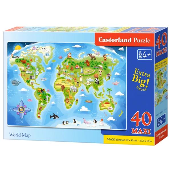 Puzzle 2D Castorland Maxi - World Map 4+/ Numărul de piese: 40 photo 1
